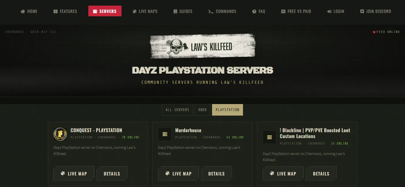 Server list: PlayStation servers, busiest first.