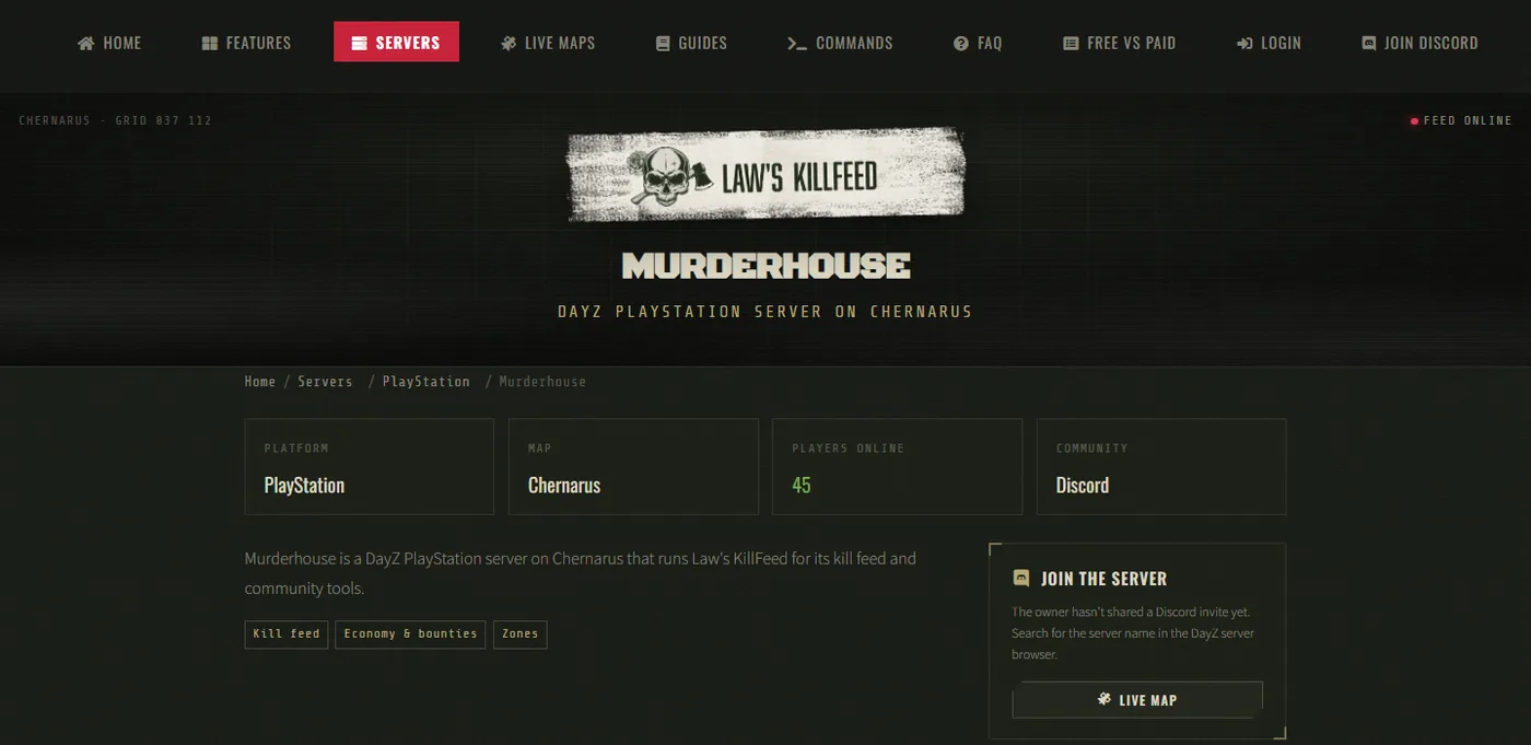 Server list: A server's own page.